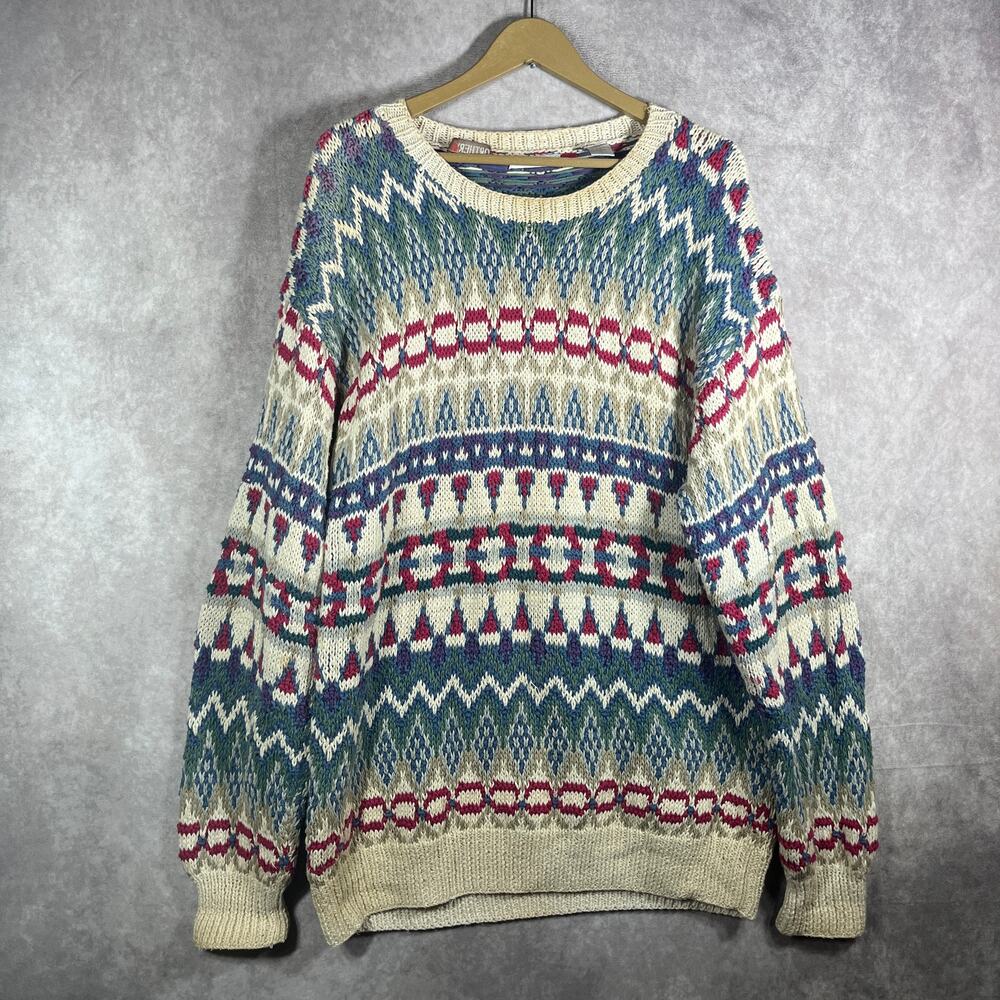 Vintage Northern Isle Sweater Womens Large Beige Hand Knit Grandma Cozy Cabin